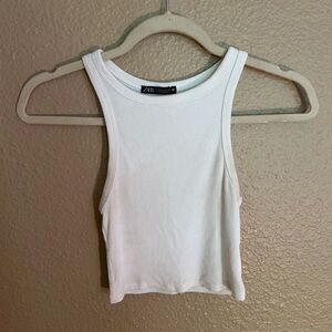 Zara White Sleeveless Crop Tank Top